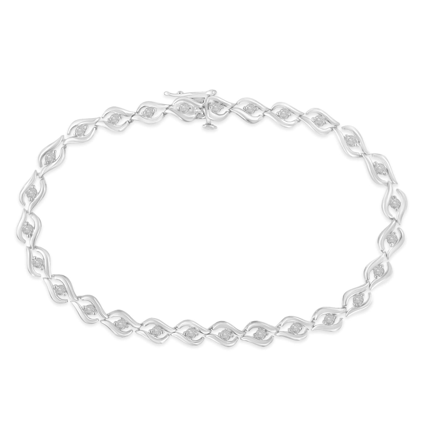 .925 Sterling Silver 1/2 Cttw Rose Cut Diamond Almond Shape Link Tennis Bracelet (I-J Color, I3 Clarity)