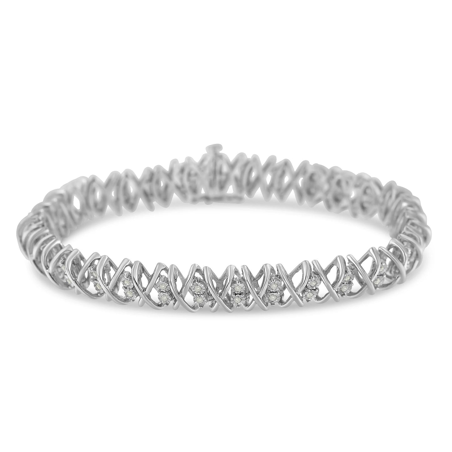 .925 Sterling Silver 2.0 Cttw Rose Cut Diamond X Link Tennis Bracelet (I-J Color, I2-I3 Clarity) – 7"