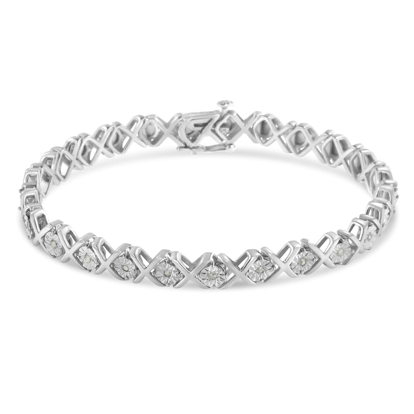 .925 Sterling Silver 1/10 cttw Miracle-Set Round-Cut Diamond 'X' Link Tennis Bracelet (I-J color, I2-I3 clarity)