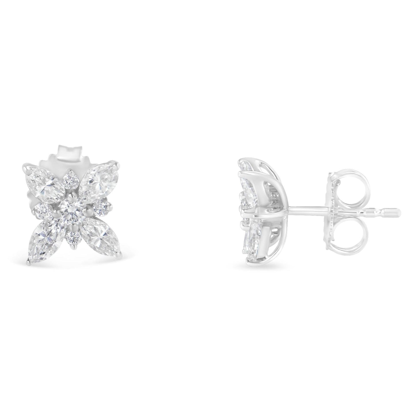 14K White Gold Marquise Diamond Flower Stud Earrings (1.00 CTTW, H-I Color, SI1-SI2 Clarity)