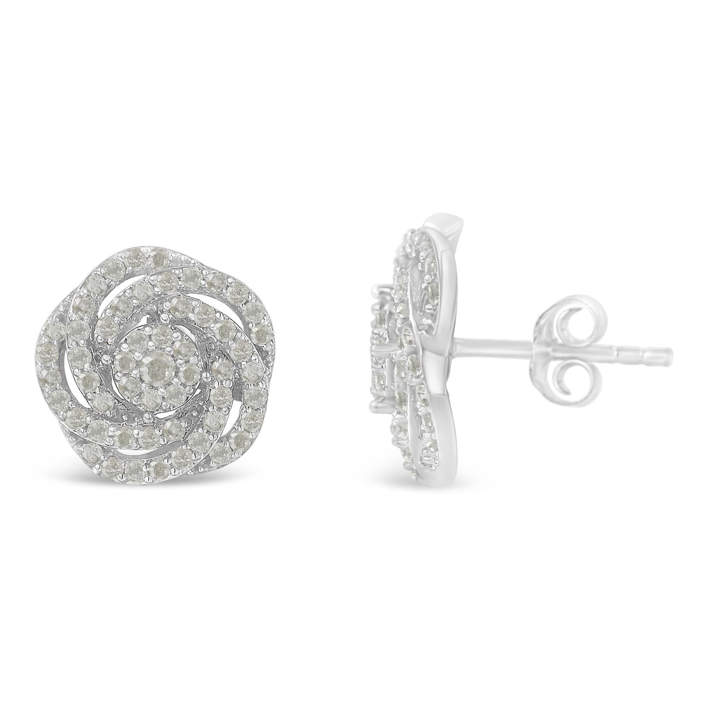 10KT White Gold Diamond Flower Stud Earrings (1/2 CTTW, I-J Color, I1-I2 Clarity)
