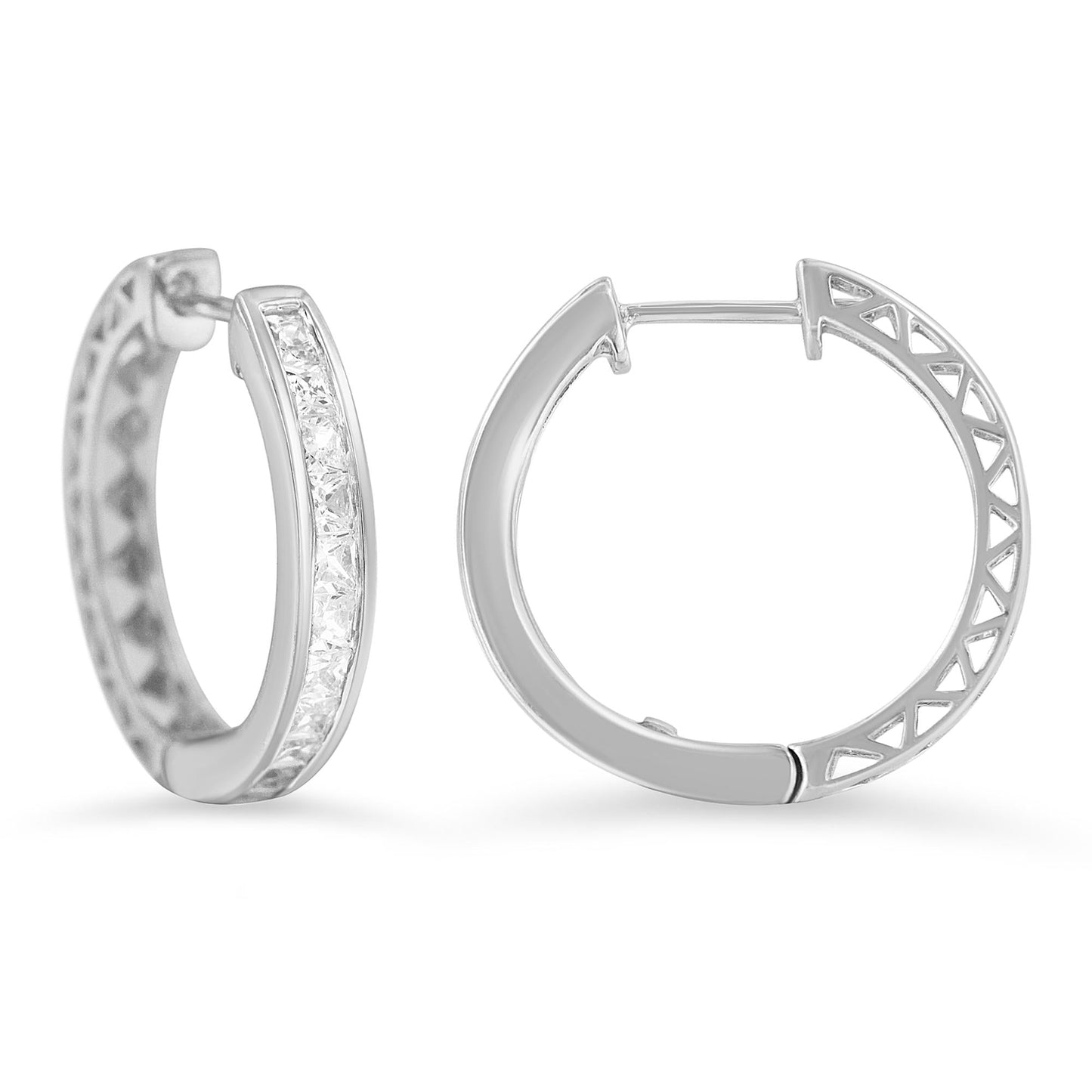 10K White Gold 1.0 CTTW Channel Set Princess-Cut Diamond Hoop Huggy Earrings (I-J Color, I2-I3 Clarity)