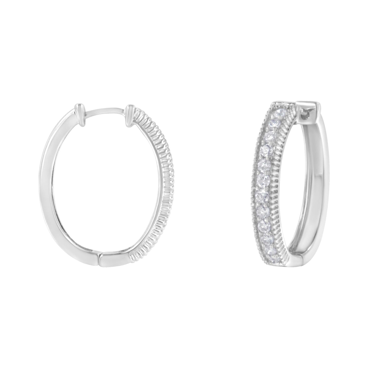 10KT White Gold Diamond Hoop Earrings (1.00 Cttw, H-I Color, I1-I2 Clarity)