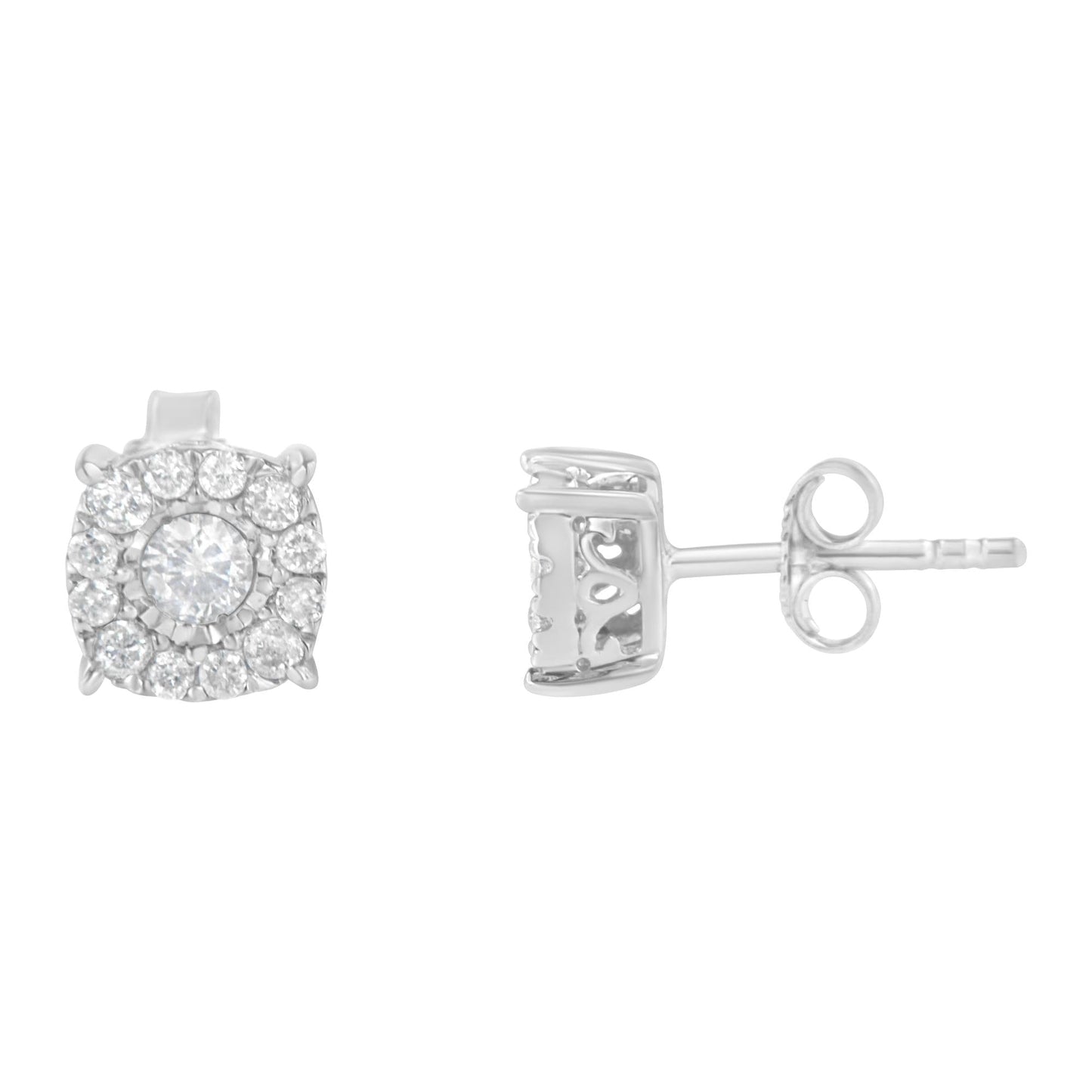 Sterling Silver 1/2 CTTW Diamond Square Stud Earrings – I-J Color, I2-I3 Clarity