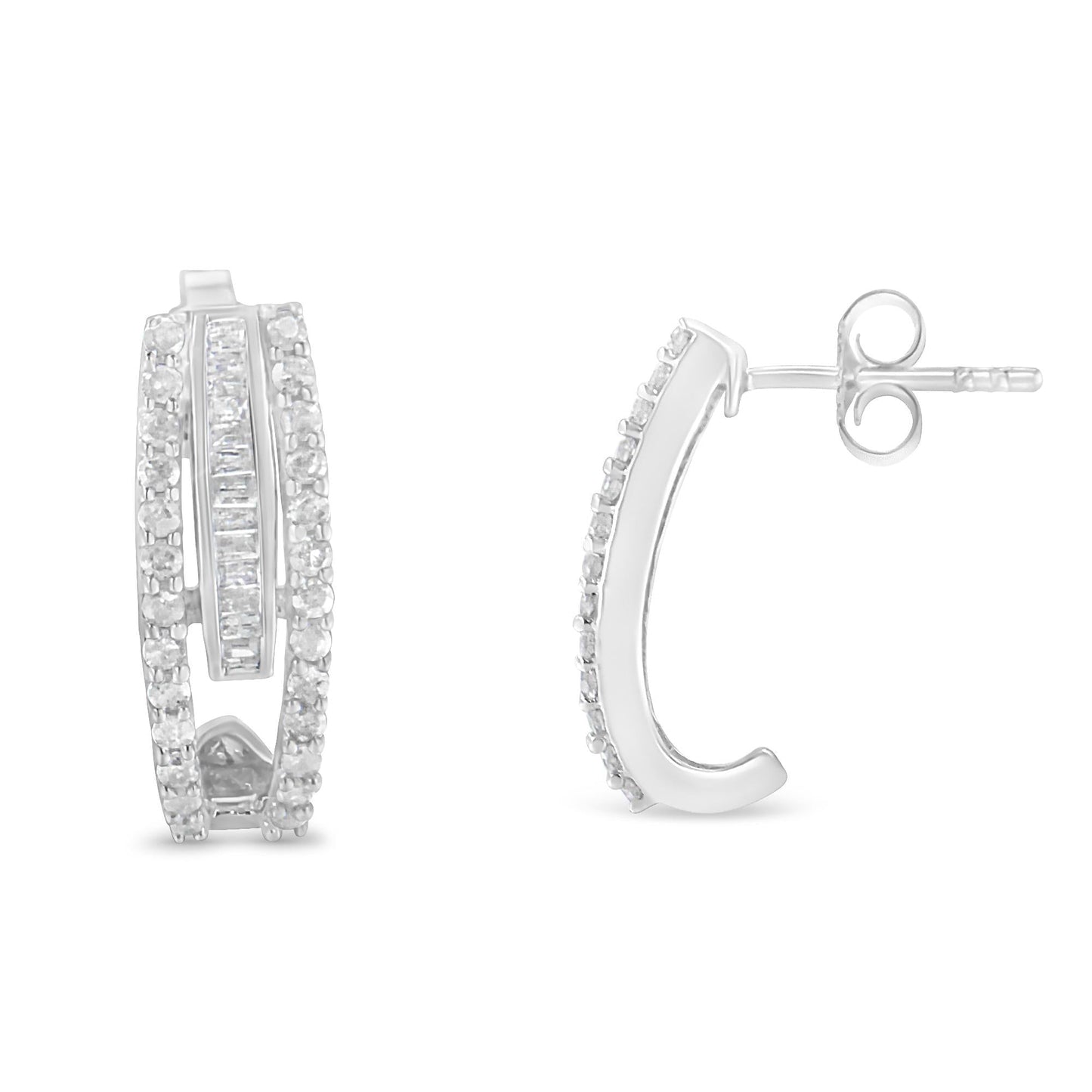 Sterling Silver Diamond J-Stud Earrings (3/4 CTTW, I-J Color, I3 Clarity)