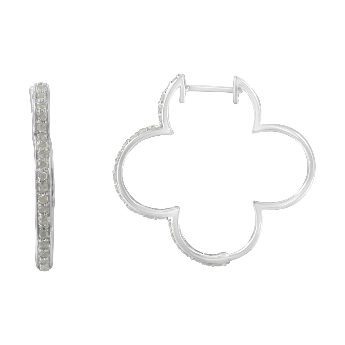 .925 Sterling Silver 1.0 CTTW Diamond 4 Leaf Clover Shape Hoop Earrings (I-J Color, I3 Clarity)