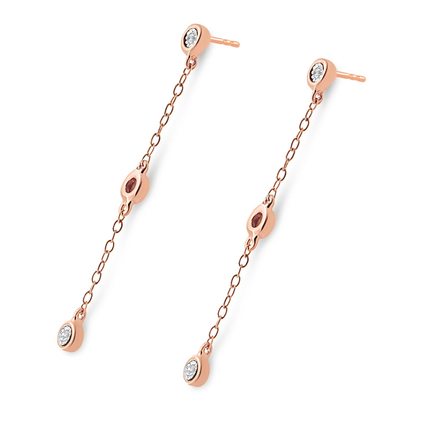 10K Rose Gold Plated .925 Sterling Silver 1/15 CTTW Diamond Dangle Earring (I-J Color, I3-Promo Clarity)