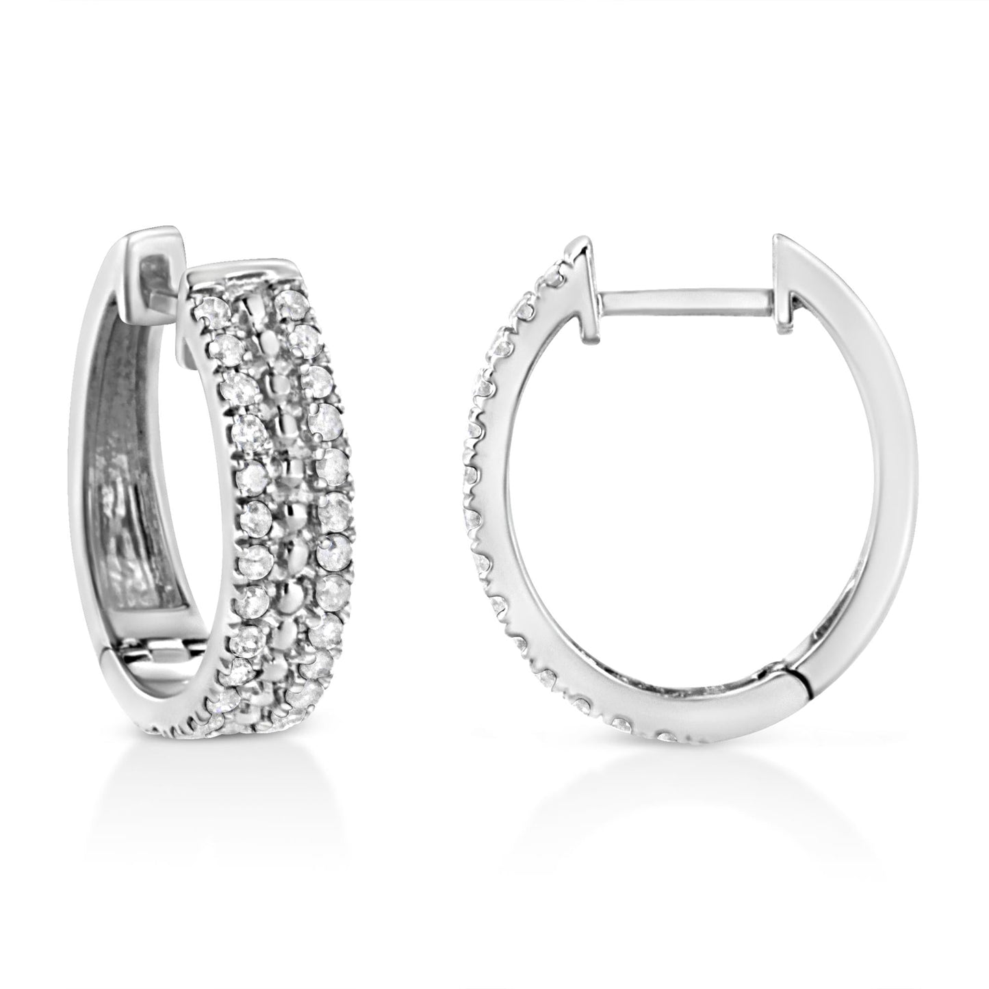 .925 Sterling Silver 1/2 Cttw Diamond Double Row Leverback Hoop Earrings (I-J Color, I3 Clarity)
