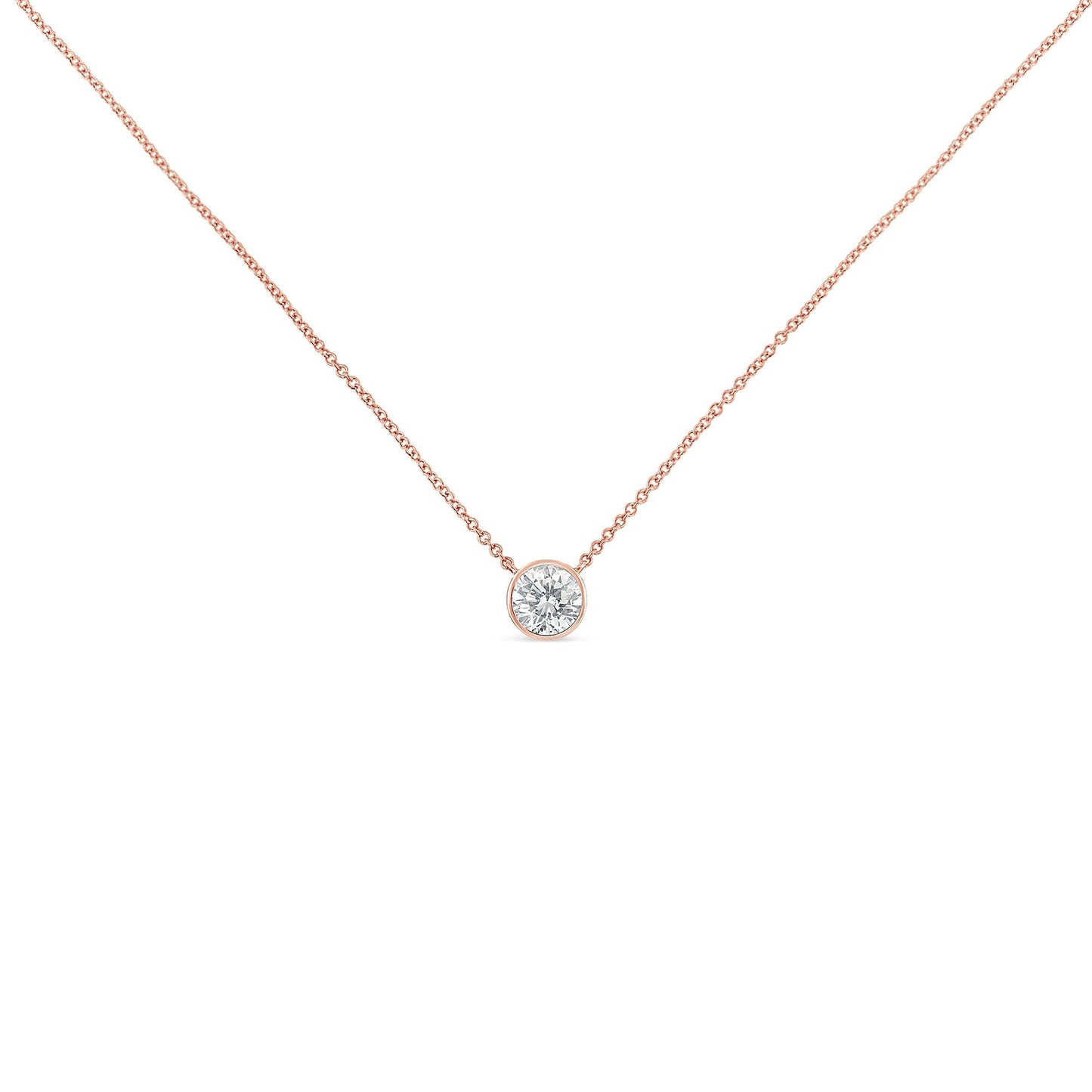 10K Rose Gold 1/2 Carat Round Brilliant-Cut Diamond Modern Bezel-Set Solitaire 16"-18" Pendant Necklace (H-I Color, SI2-I1 Clarity)