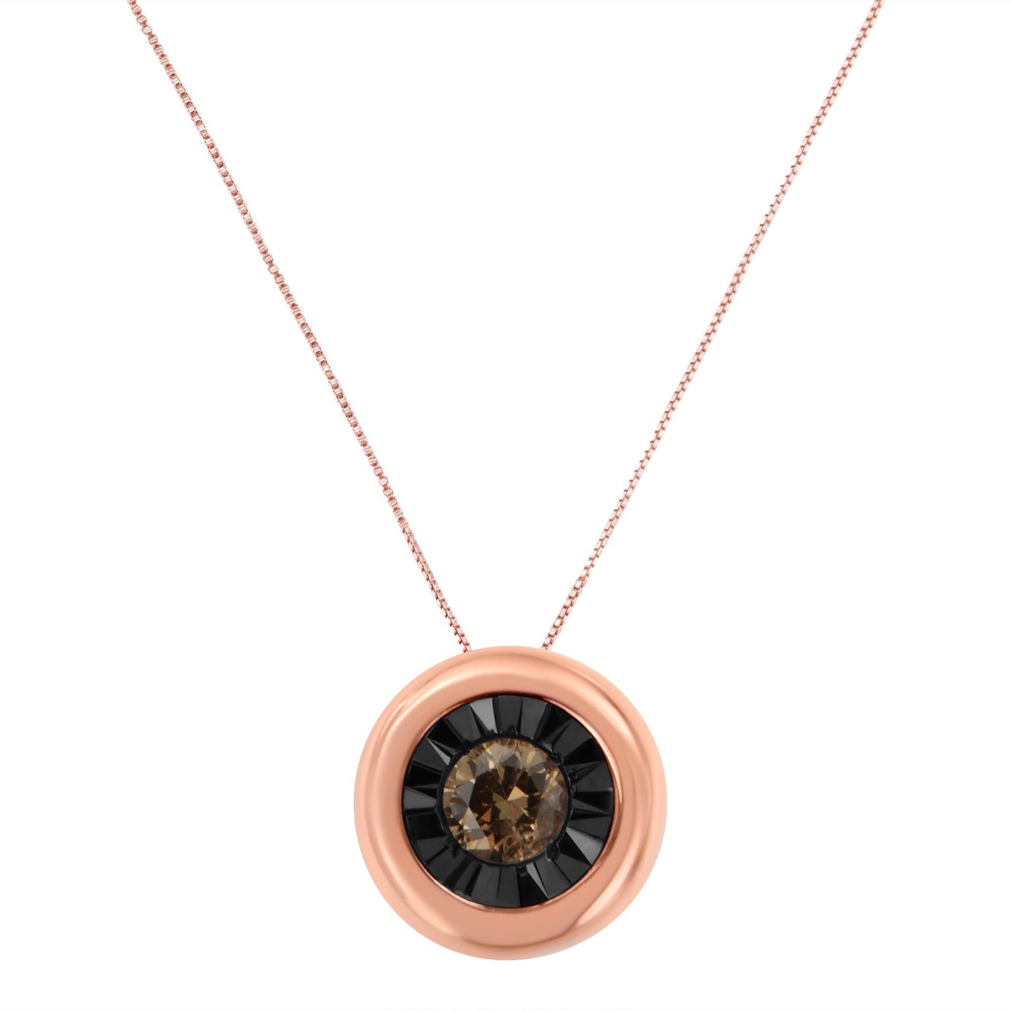 Black Rhodium over 10K Rose Gold Diamond Pendant Necklace (1/10 CTTW, Champagne Color, I2-I3 Clarity)
