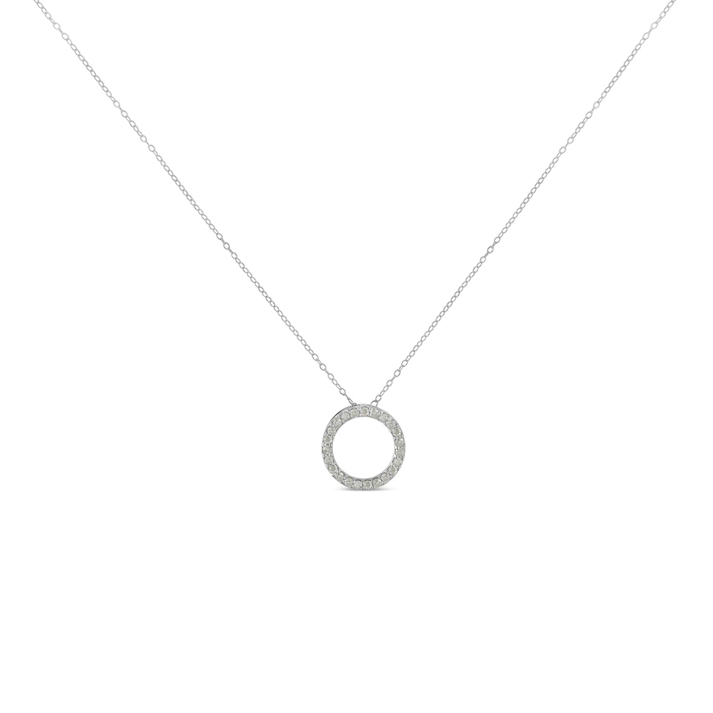 .925 Sterling Silver 1/4 Cttw Round-Cut Diamond Open Circle Halo 18" Pendant Necklace (I-J Color, I2-I3 Clarity)