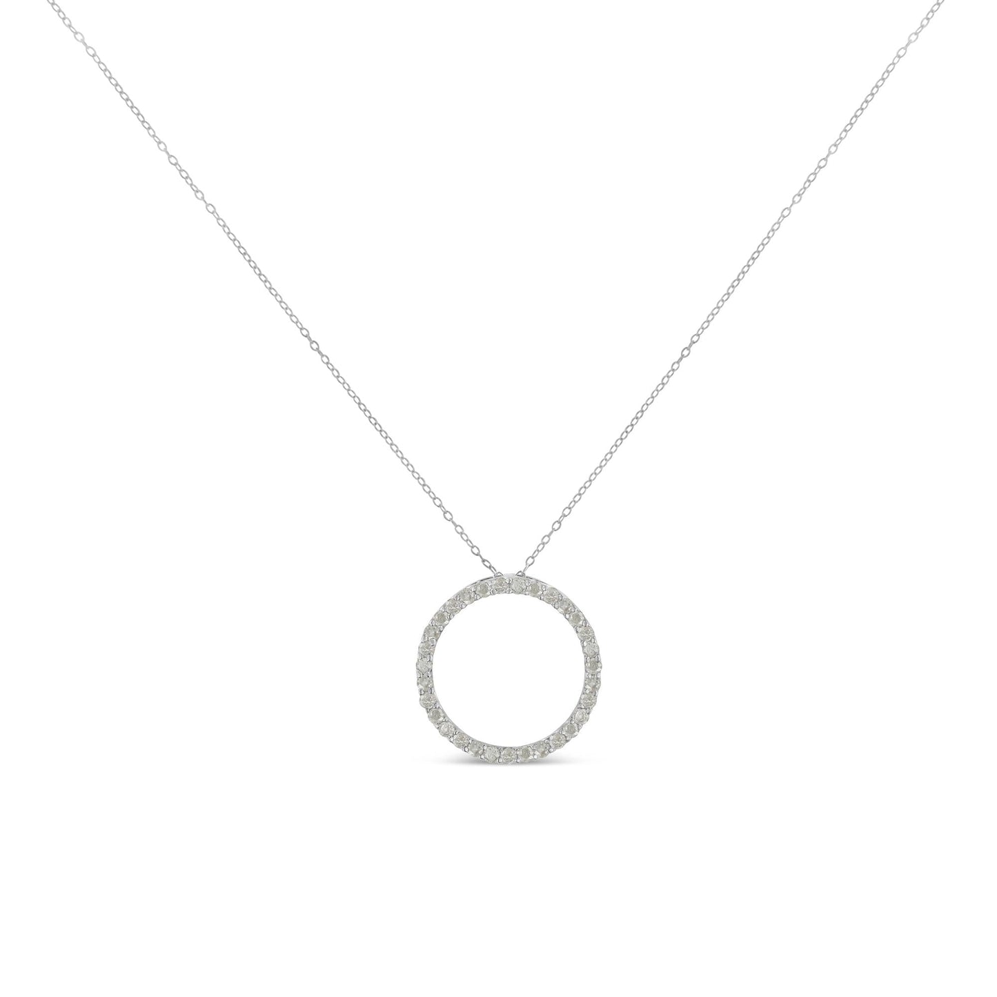 .925 Sterling Silver 3/4 Cttw Round-Cut Diamond Open Circle Halo 18" Pendant Necklace (I-J Color, I3 Clarity) x