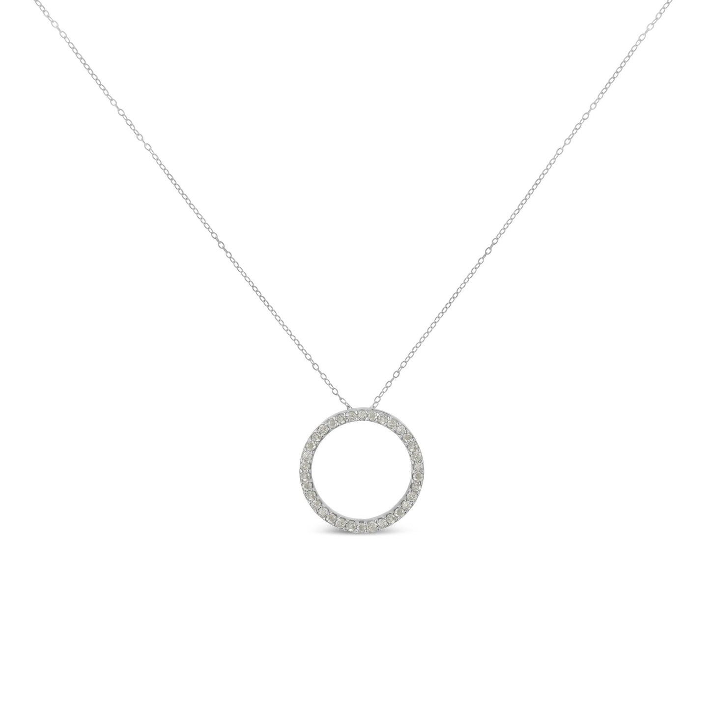 .925 Sterling Silver 3/4 Cttw Round-Cut Diamond Open Circle Halo 18" Pendant Necklace (I-J Color, I3 Clarity) x