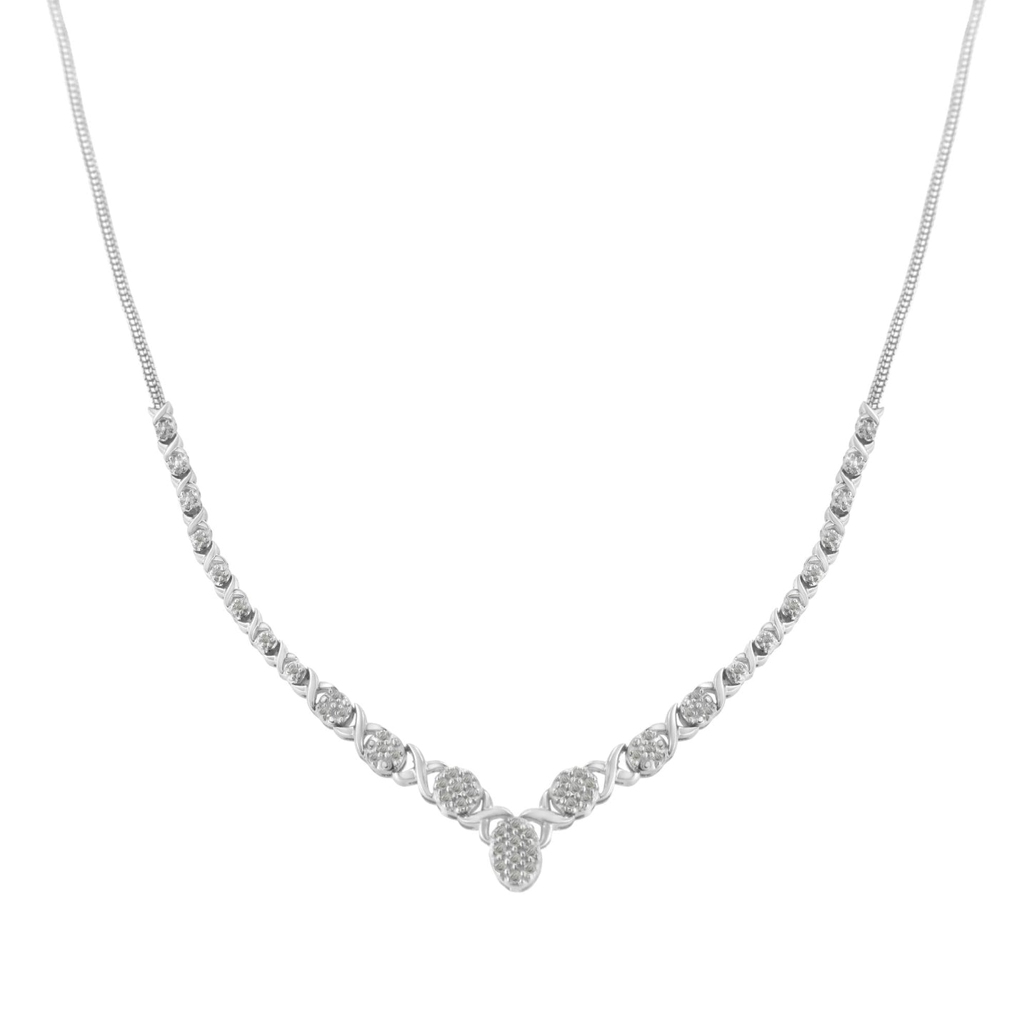 “.925 Sterling Silver Diamond Cluster Necklace – 1/2 Cttw, 18″