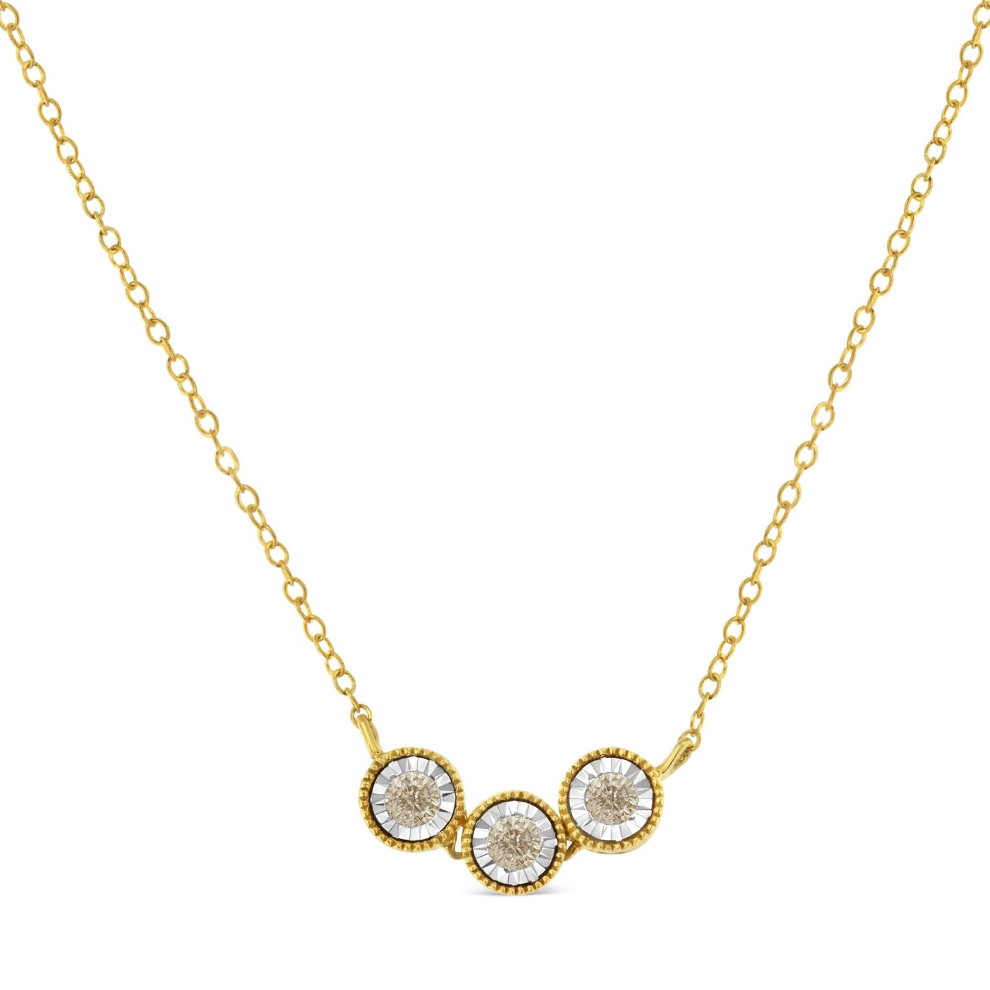Two-Toned Sterling Silver Champagne Diamond 3-Stone Necklace (1/4 CTTW, K-L Color, I2-I3 Clarity)