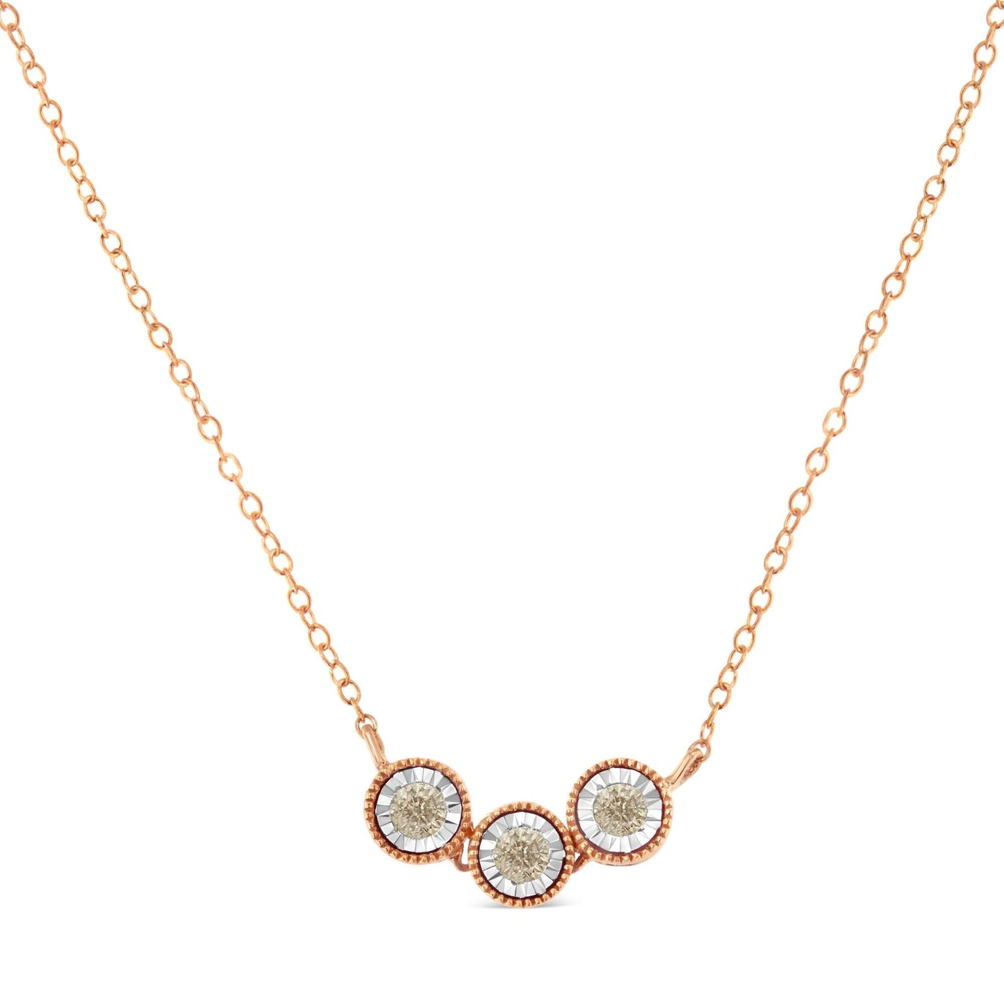 10K Rose & White Gold Plated Sterling Silver Champagne Diamond Triple Circle Necklace (1/4 CTTW, I2-I3 Clarity)