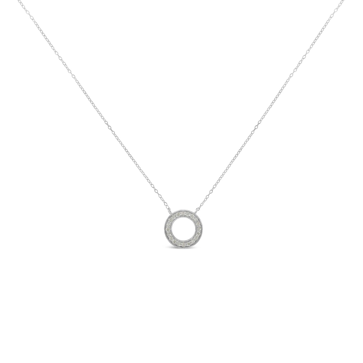 .925 Sterling Silver 1/6 Cttw Diamond Hoop Circle Pendant Necklace (I-J Color, I3 Clarity)