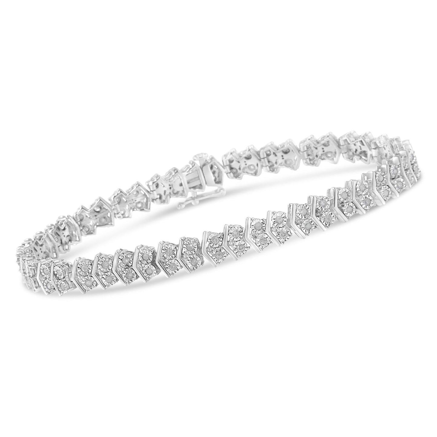 “.925 Sterling Silver Chevron Diamond Tennis Bracelet – 1.0 Cttw, 7″