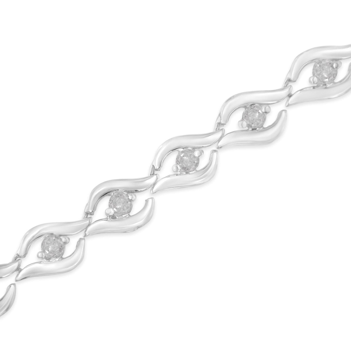 .925 Sterling Silver 1/2 Cttw Rose Cut Diamond Almond Shape Link Tennis Bracelet (I-J Color, I3 Clarity)