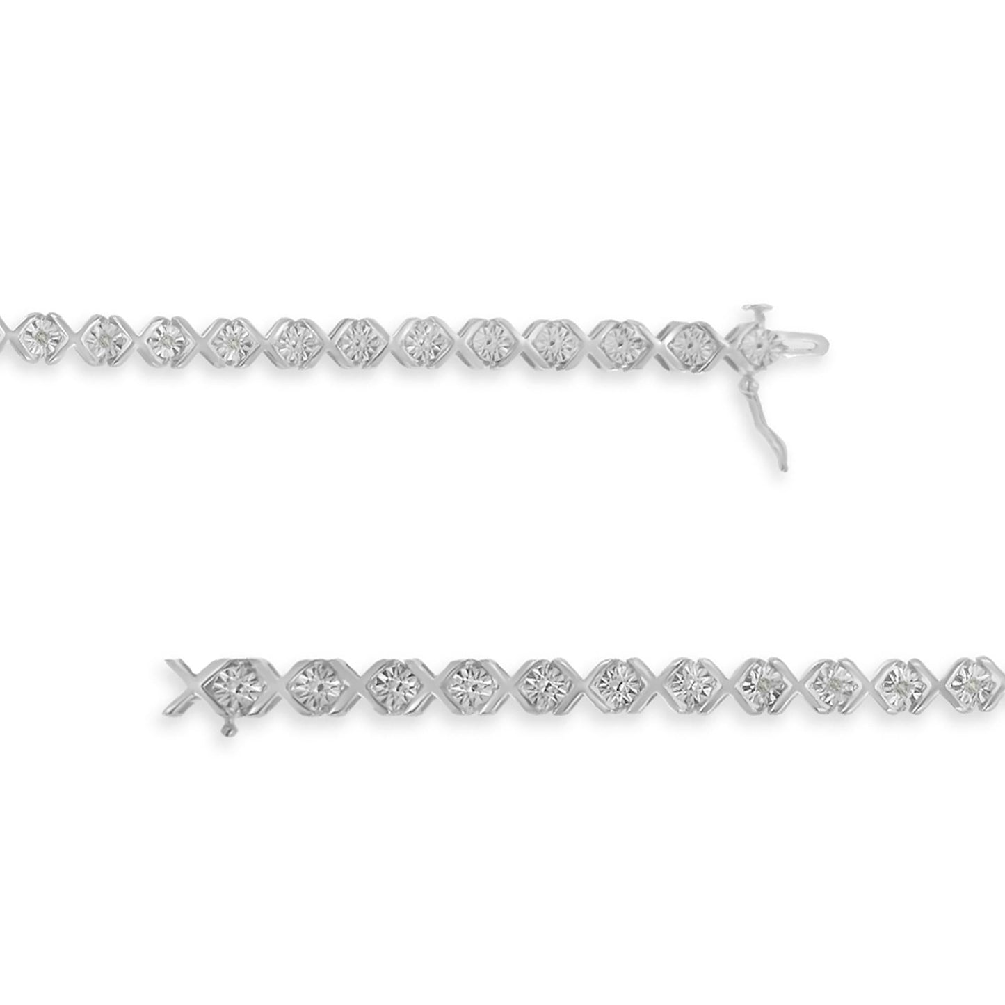 .925 Sterling Silver 1/10 cttw Miracle-Set Round-Cut Diamond 'X' Link Tennis Bracelet (I-J color, I2-I3 clarity)