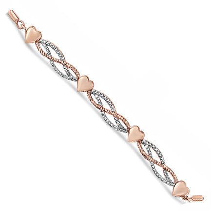 14K Rose Gold Plated .925 Sterling Silver Cttw Diamond Accent Layered Infinity Link and Heart Adjustable 4”-10” Bolo Bracelet (I-J Color, I3 Clarity)