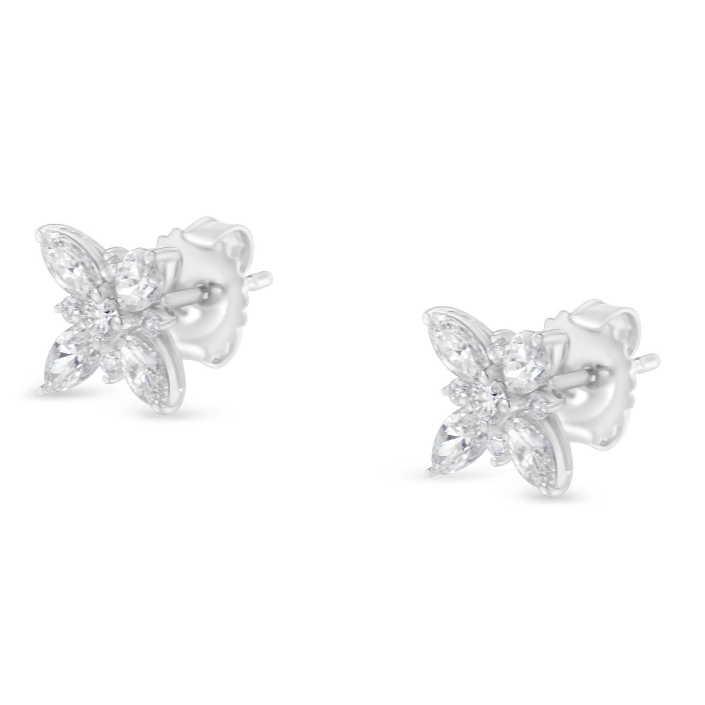 14K White Gold Marquise Diamond Flower Stud Earrings (1.00 CTTW, H-I Color, SI1-SI2 Clarity)