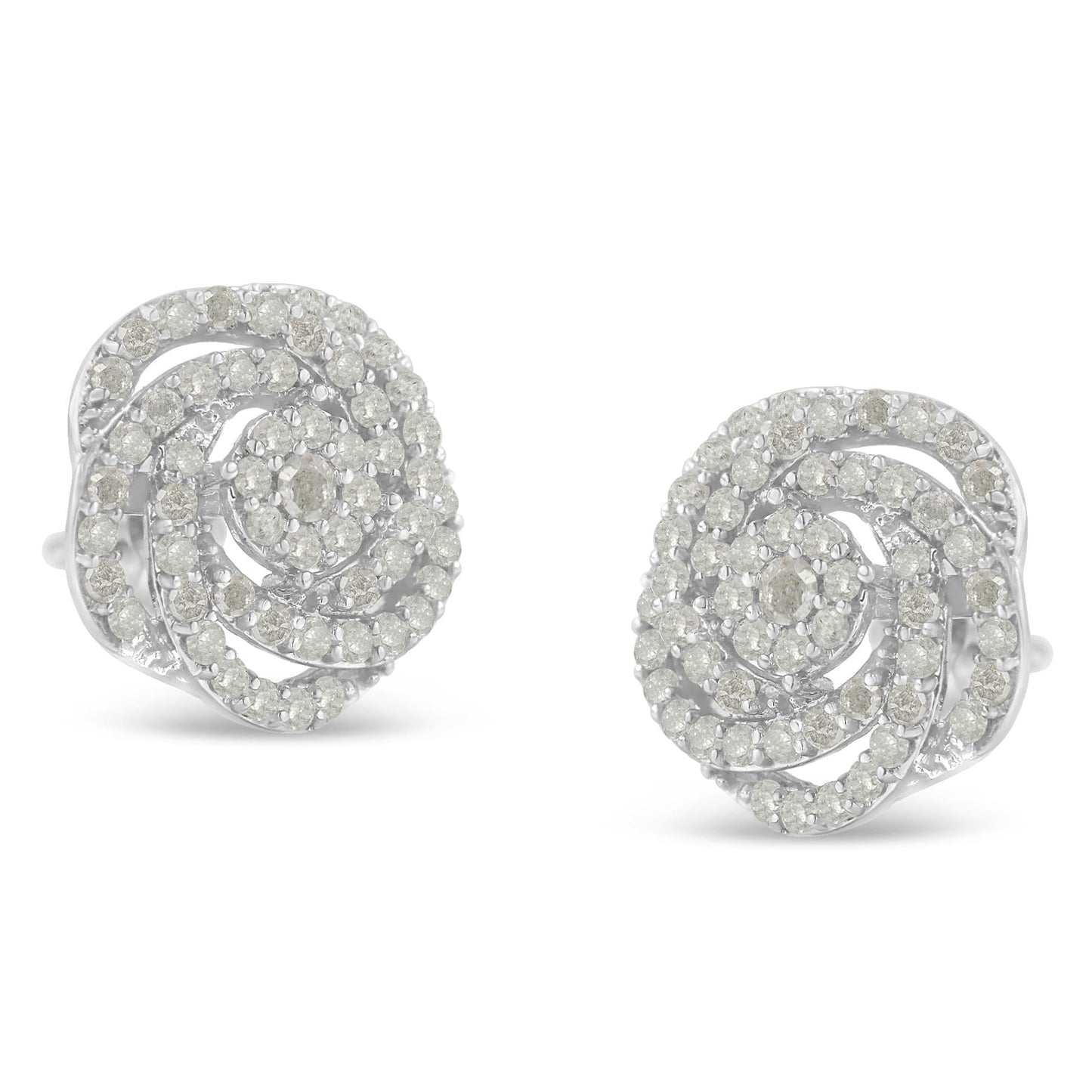10KT White Gold Diamond Flower Stud Earrings (1/2 CTTW, I-J Color, I1-I2 Clarity)