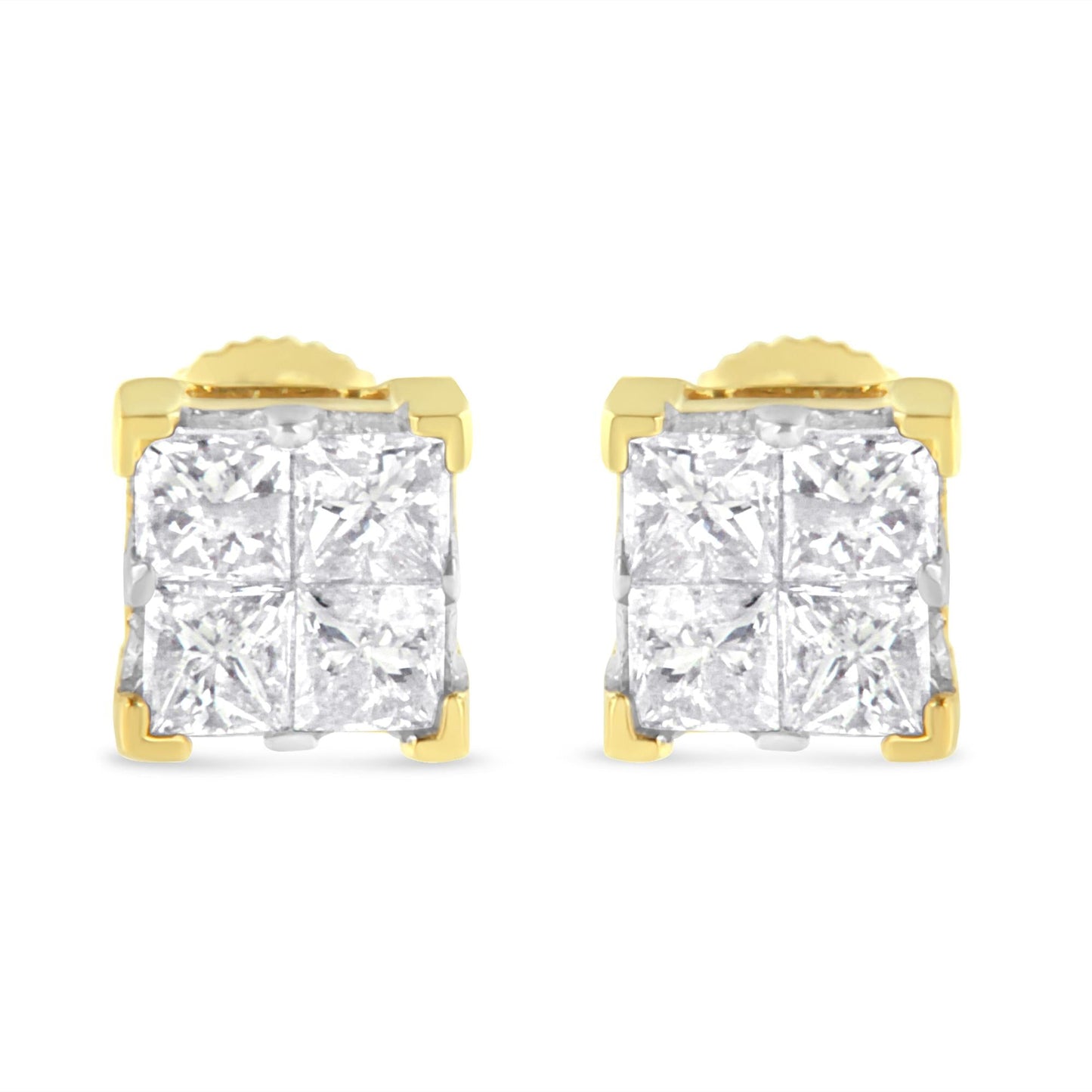 10K Yellow Gold 3/4 Cttw Invisible Set Princess-Cut Diamond Composite Square Stud Earrings (I-J Color, I2-I3 Clarity) x