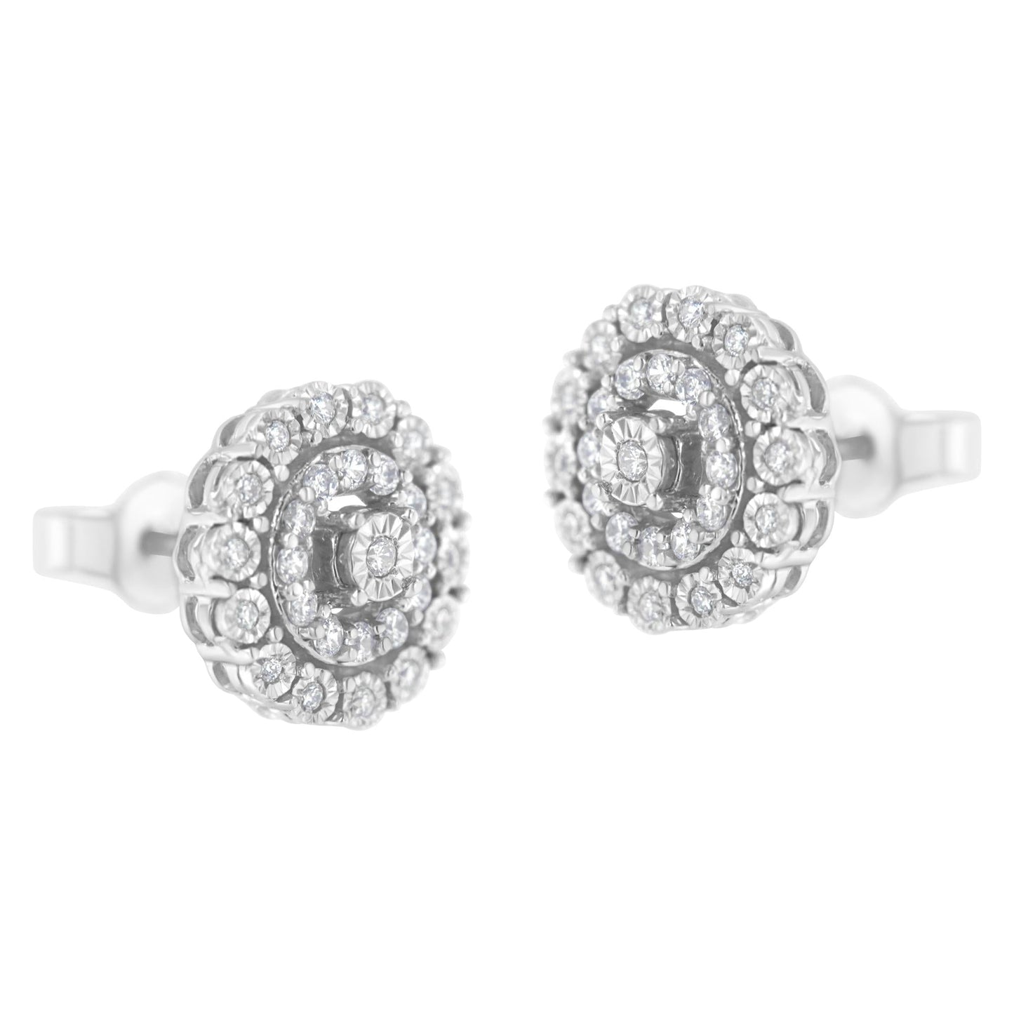 .925 Sterling Silver 1/2 Cttw Miracle-Set Diamond Double Halo Stud Earring (I-J Color, I3 Clarity)