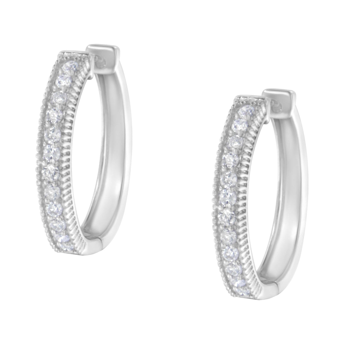 10KT White Gold Diamond Hoop Earrings (1.00 Cttw, H-I Color, I1-I2 Clarity)