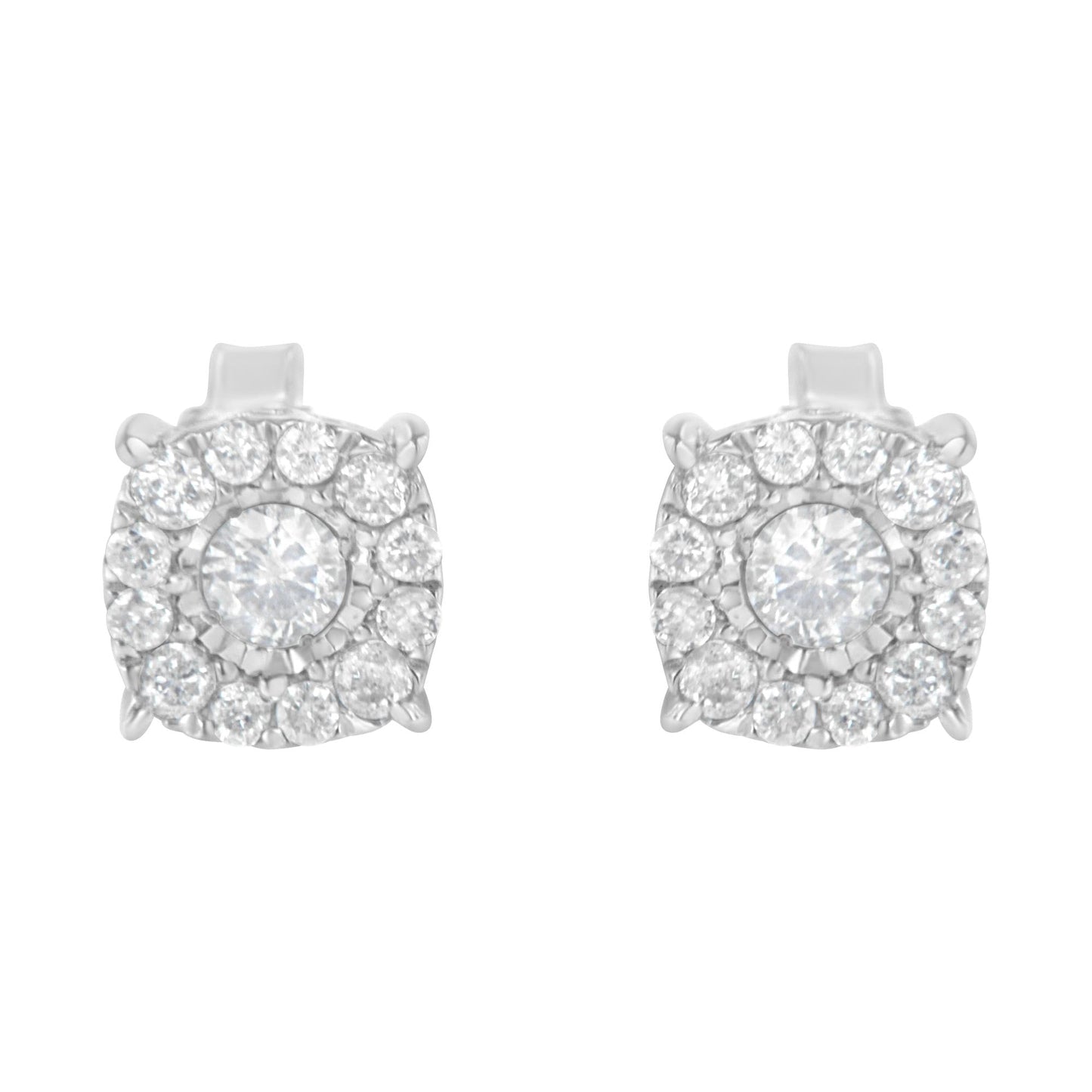 Sterling Silver 1/2 CTTW Diamond Square Stud Earrings – I-J Color, I2-I3 Clarity