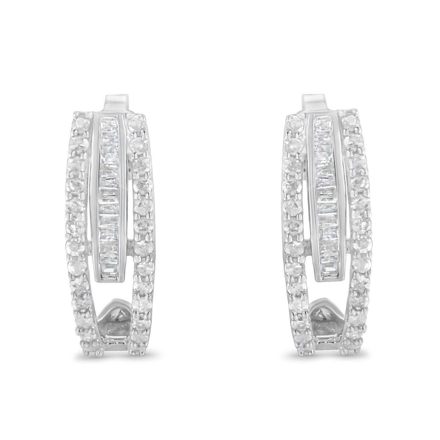Sterling Silver Diamond J-Stud Earrings (3/4 CTTW, I-J Color, I3 Clarity)