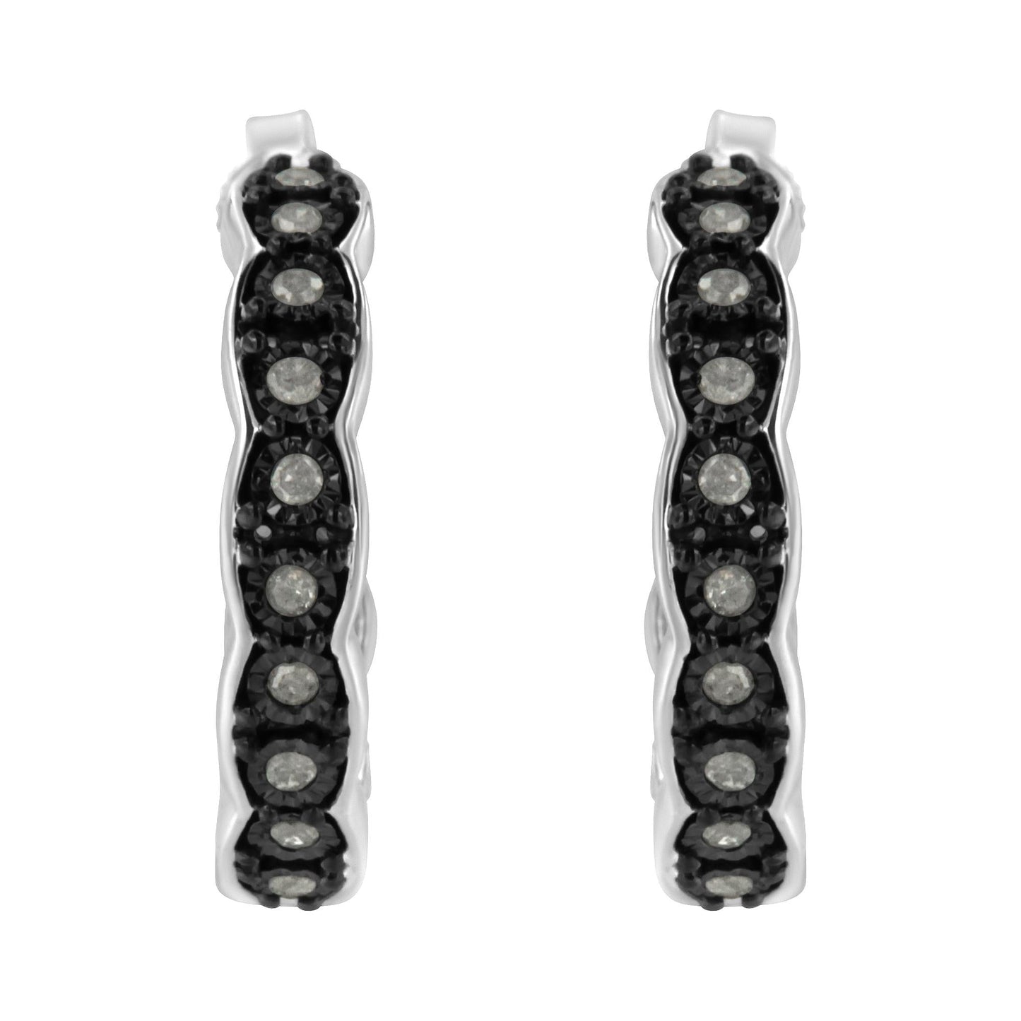 Black Rhodium and .925 Sterling Silver 1/4 CTTW Miracle Plate Set Diamond "C" Shape Hoop Earrings (I-J Color, I3 Clarity)