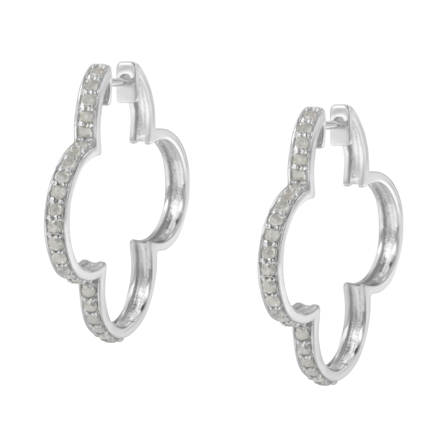 .925 Sterling Silver 1.0 CTTW Diamond 4 Leaf Clover Shape Hoop Earrings (I-J Color, I3 Clarity)
