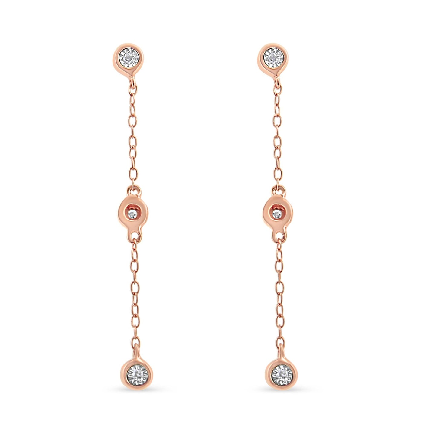 10K Rose Gold Plated .925 Sterling Silver 1/15 CTTW Diamond Dangle Earring (I-J Color, I3-Promo Clarity)