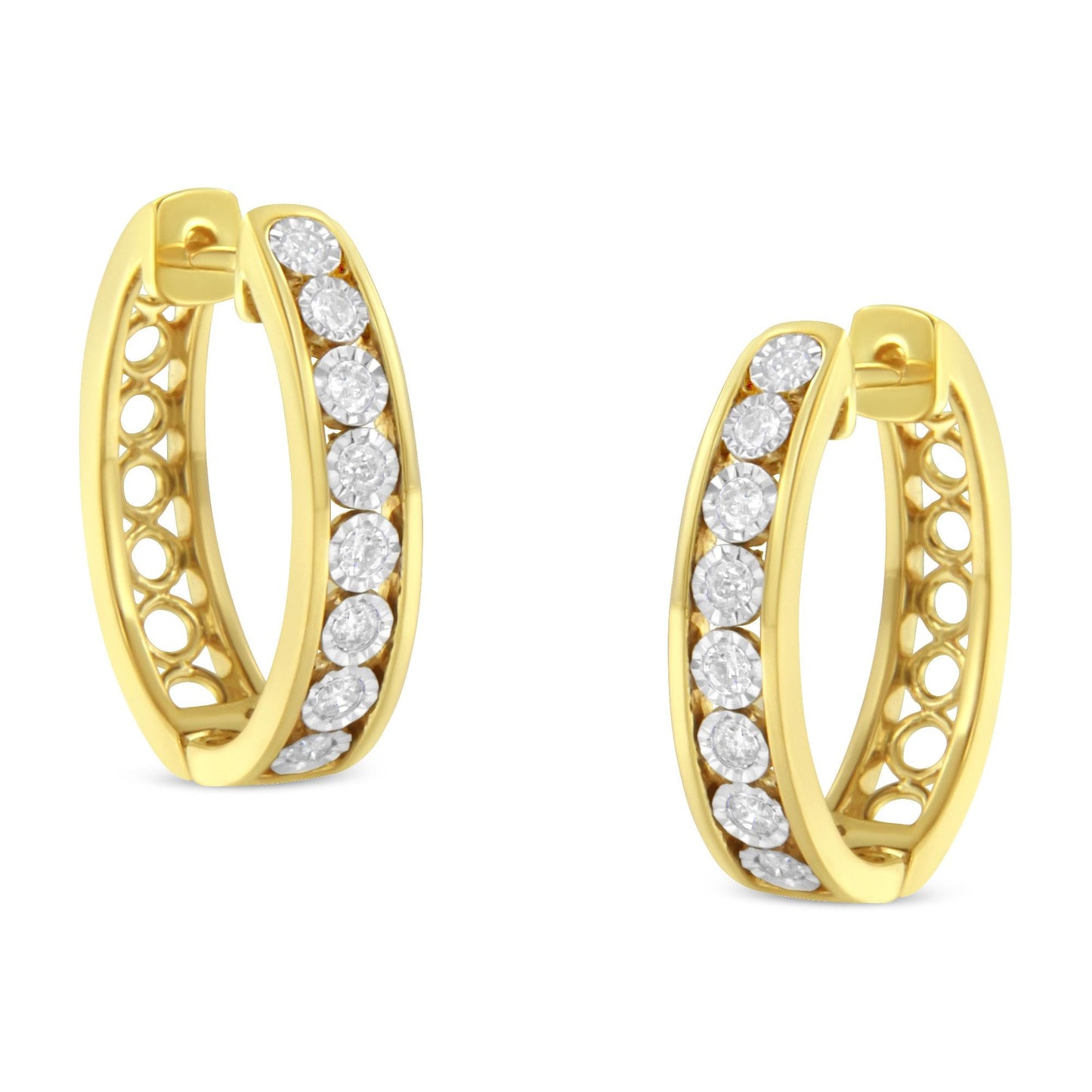 10KT Yellow & White Gold Diamond Hoop Earrings (1/2 Cttw, J-K Color, I2-I3 Clarity)