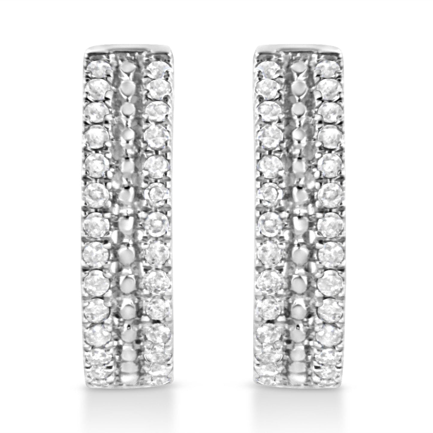 .925 Sterling Silver 1/2 Cttw Diamond Double Row Leverback Hoop Earrings (I-J Color, I3 Clarity)