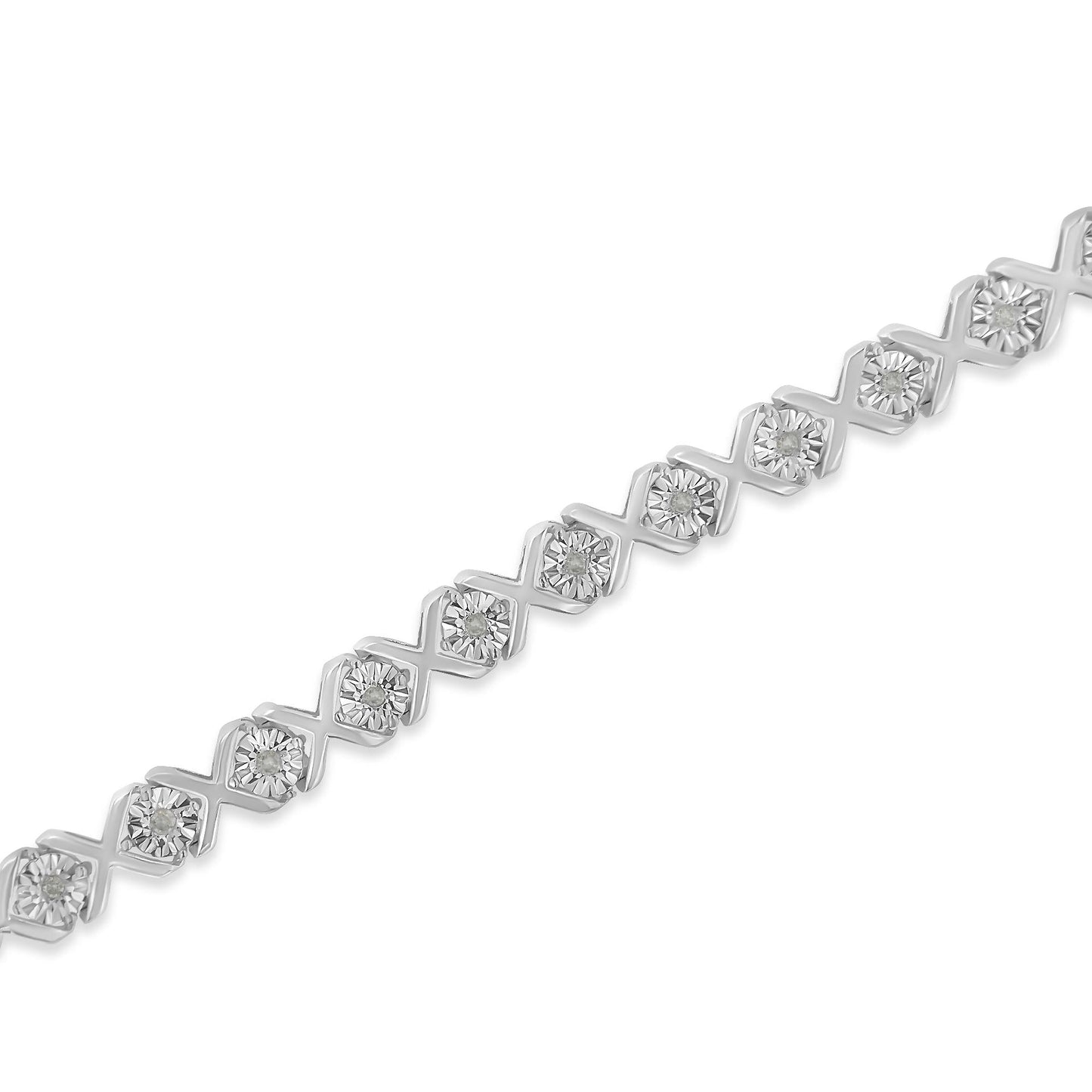 .925 Sterling Silver 1/10 cttw Miracle-Set Round-Cut Diamond 'X' Link Tennis Bracelet (I-J color, I2-I3 clarity)