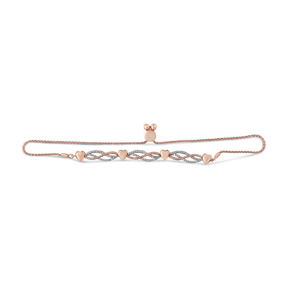 14K Rose Gold Plated .925 Sterling Silver Cttw Diamond Accent Layered Infinity Link and Heart Adjustable 4”-10” Bolo Bracelet (I-J Color, I3 Clarity)