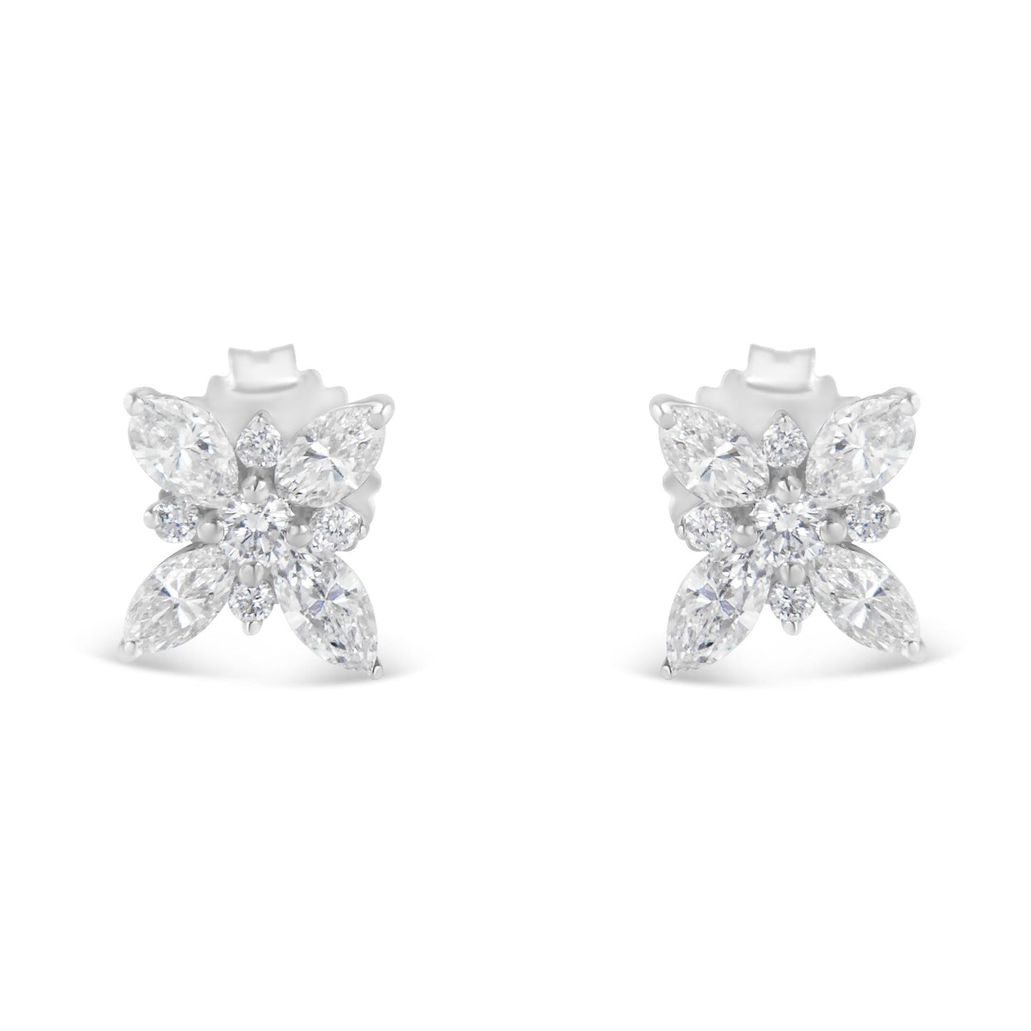 14K White Gold Marquise Diamond Flower Stud Earrings (1.00 CTTW, H-I Color, SI1-SI2 Clarity)