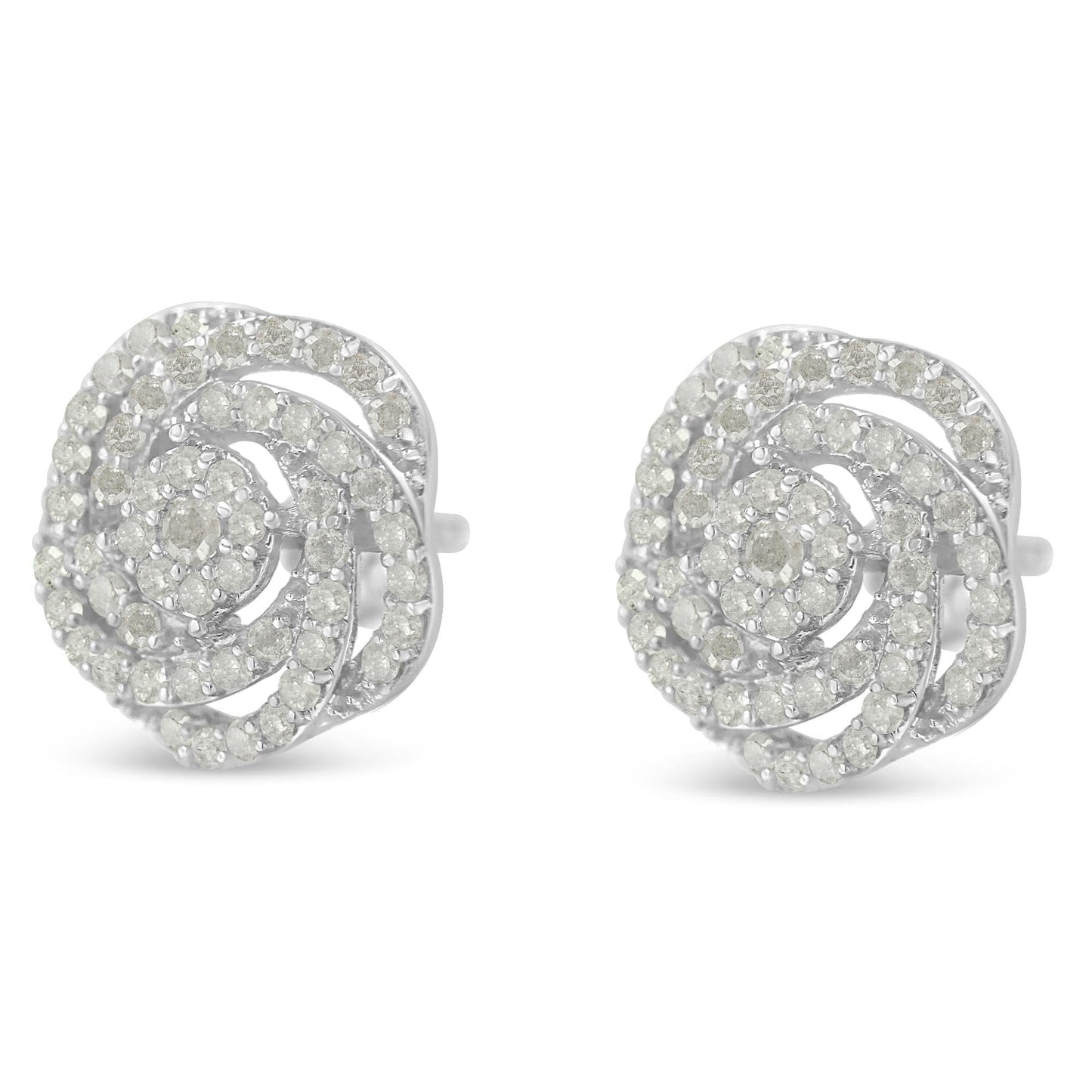 10KT White Gold Diamond Flower Stud Earrings (1/2 CTTW, I-J Color, I1-I2 Clarity)