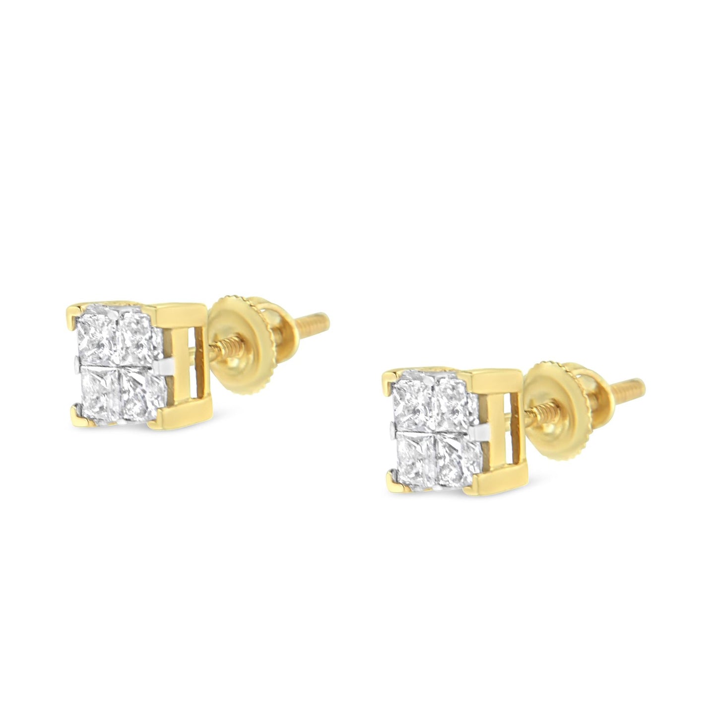 10K Yellow Gold 3/4 Cttw Invisible Set Princess-Cut Diamond Composite Square Stud Earrings (I-J Color, I2-I3 Clarity) x