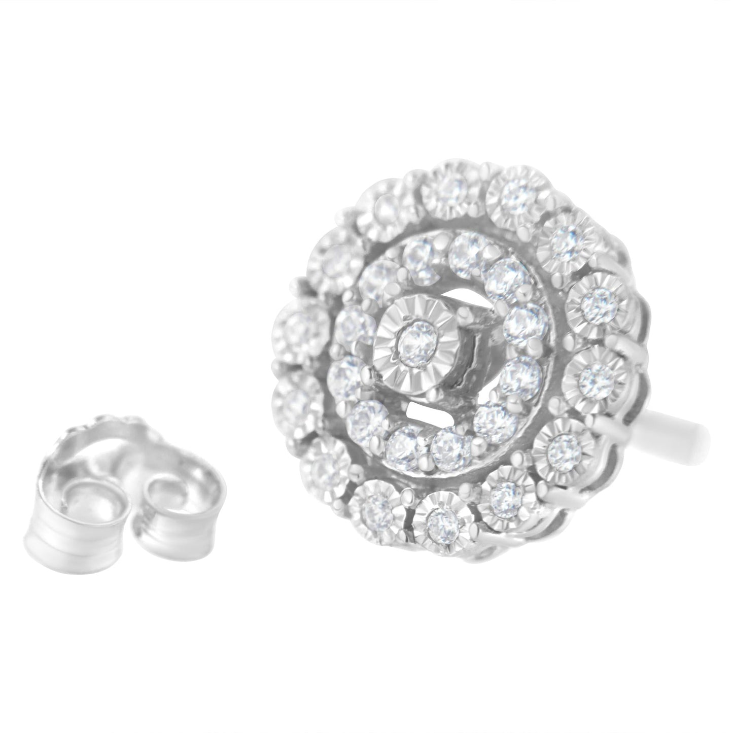 .925 Sterling Silver 1/2 Cttw Miracle-Set Diamond Double Halo Stud Earring (I-J Color, I3 Clarity)
