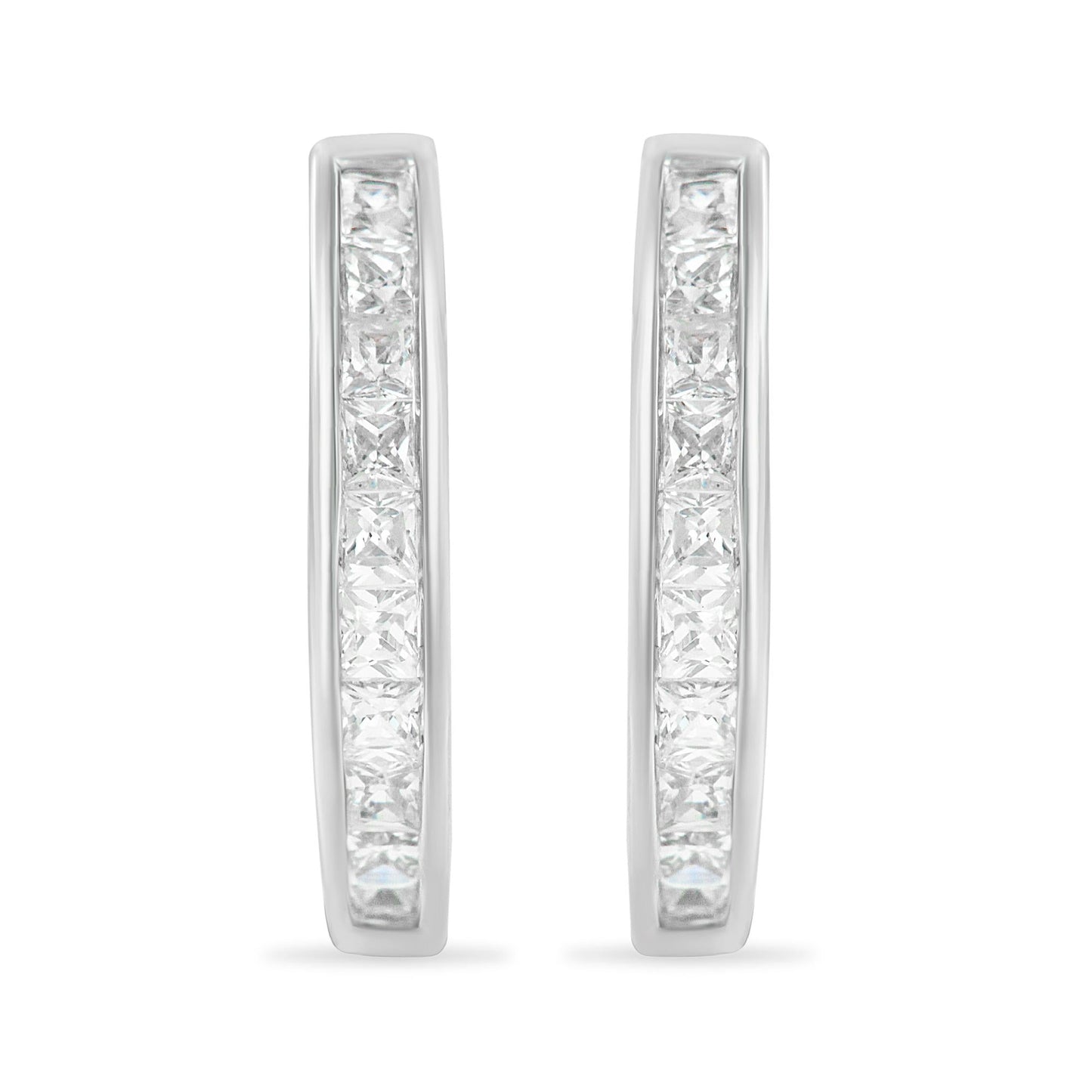 10K White Gold 1.0 CTTW Channel Set Princess-Cut Diamond Hoop Huggy Earrings (I-J Color, I2-I3 Clarity)