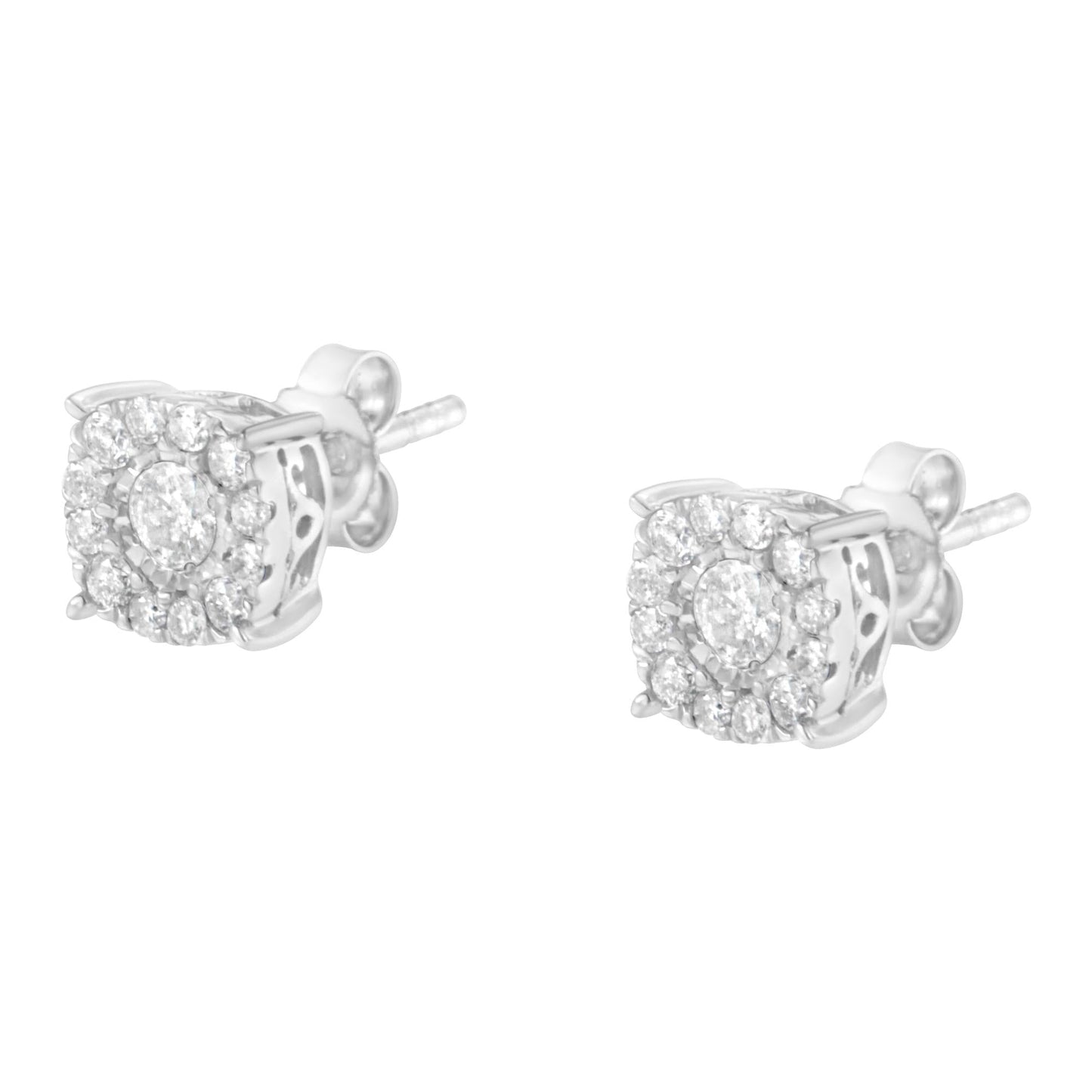 Sterling Silver 1/2 CTTW Diamond Square Stud Earrings – I-J Color, I2-I3 Clarity