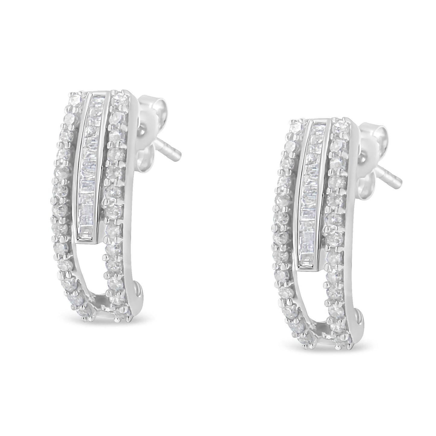 Sterling Silver Diamond J-Stud Earrings (3/4 CTTW, I-J Color, I3 Clarity)