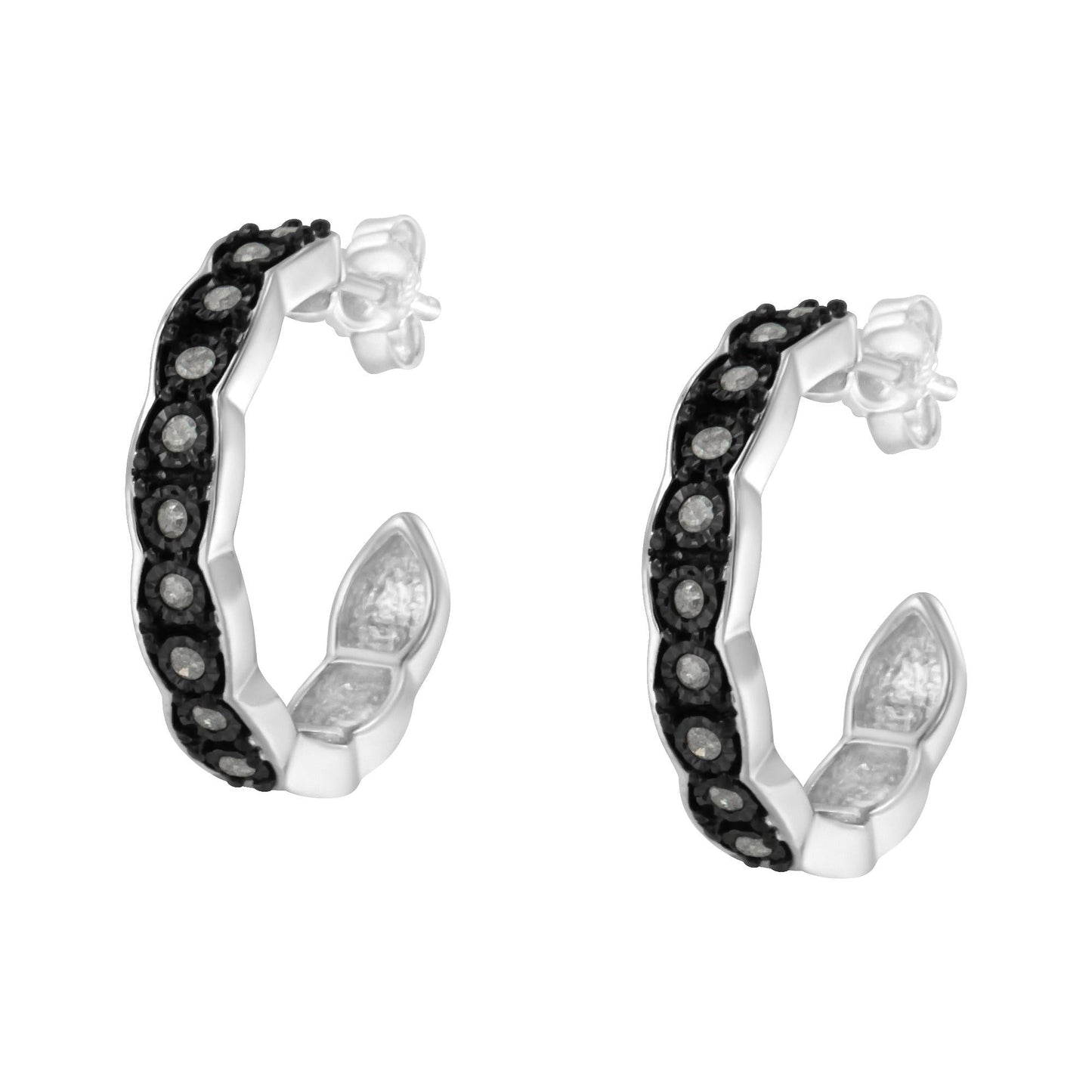 Black Rhodium and .925 Sterling Silver 1/4 CTTW Miracle Plate Set Diamond "C" Shape Hoop Earrings (I-J Color, I3 Clarity)