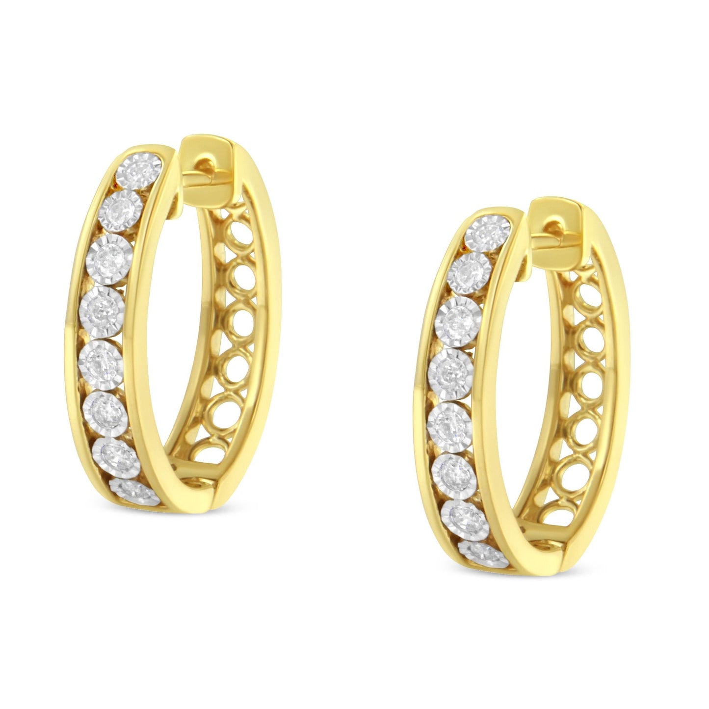 10KT Yellow & White Gold Diamond Hoop Earrings (1/2 Cttw, J-K Color, I2-I3 Clarity)
