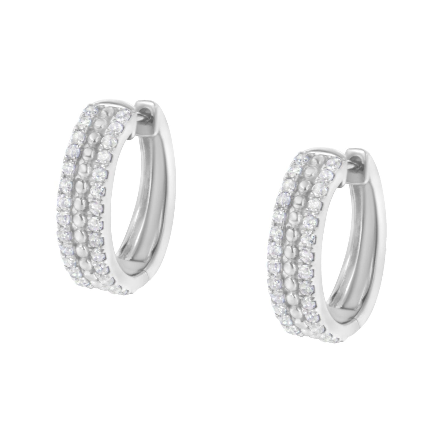 .925 Sterling Silver 1/2 Cttw Diamond Double Row Leverback Hoop Earrings (I-J Color, I3 Clarity)