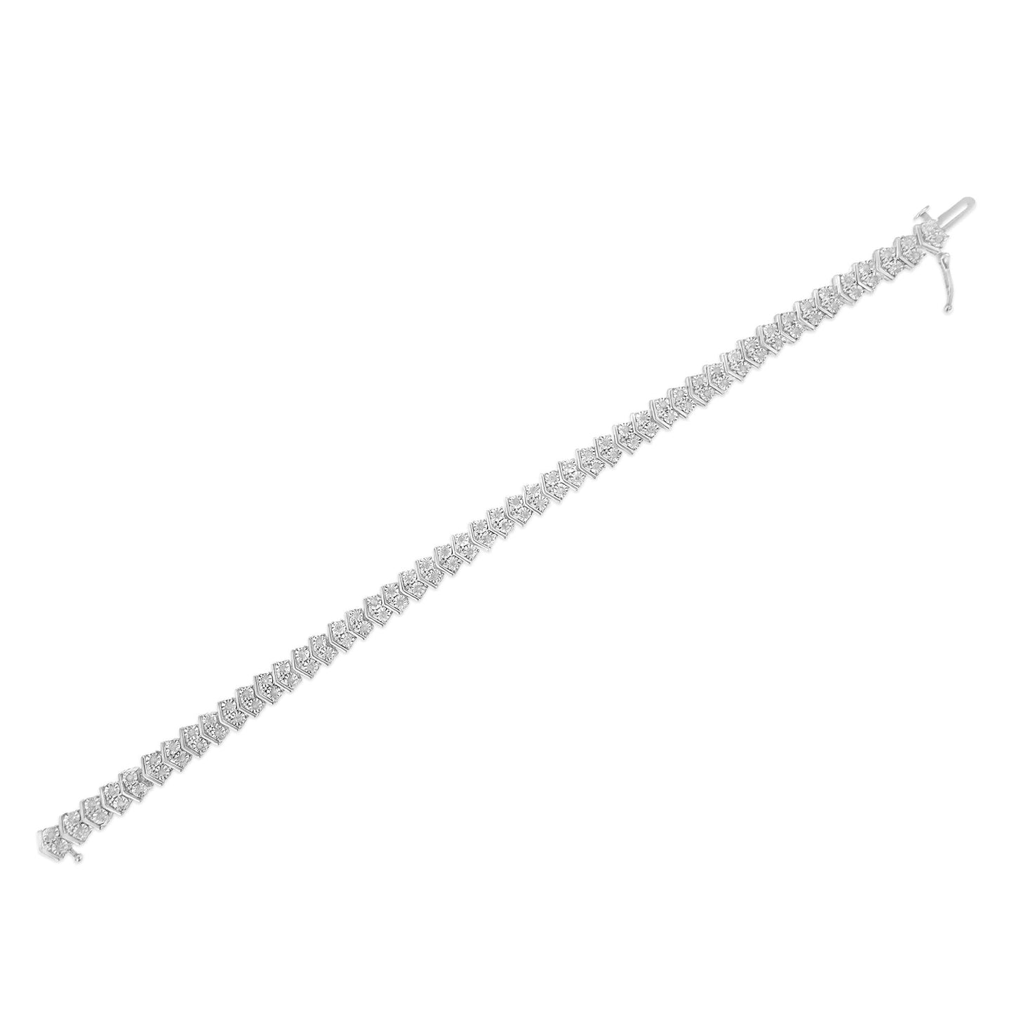 “.925 Sterling Silver Chevron Diamond Tennis Bracelet – 1.0 Cttw, 7″